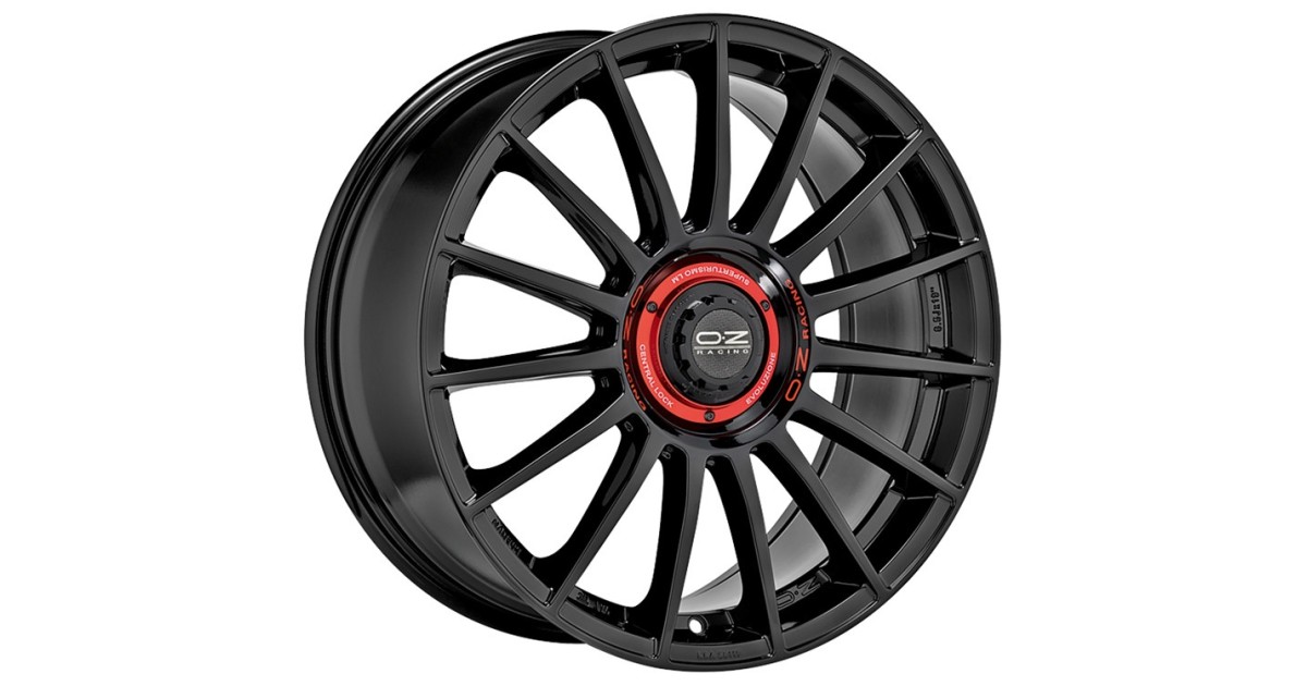 Jante ALU, OZ SUPERTURISMO EVOLUZIONE GLOSS BLACK + RED LETTERING, 8X18 5/112 ET45, Alésage 66.7
