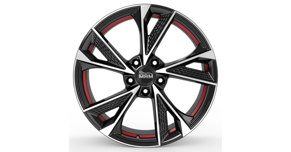 Jante ALU, MAM RS6 BLACK FRONT POLISH RED INSIDE  7X16  5/108 ET38, Alésage 72.6