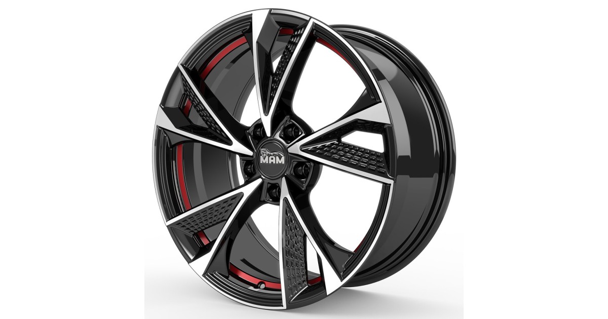 Jante ALU, MAM RS6 BLACK FRONT POLISH RED INSIDE  7X16  5/108 ET38, Alésage 72.6