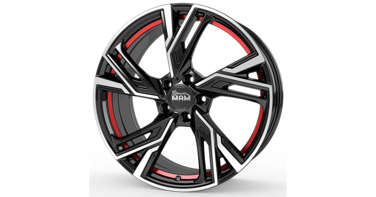 Jante ALU, MAM RS5 BLACK FRONT POLISH RED INSIDE 7X16 5/100 ET38, Alésage 63.4