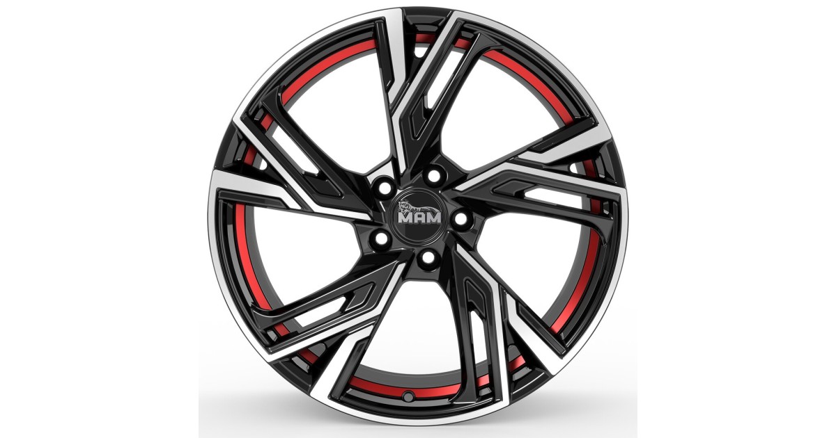 Jante ALU, MAM RS5 BLACK FRONT POLISH RED INSIDE 7X16 5/100 ET38, Alésage 63.4