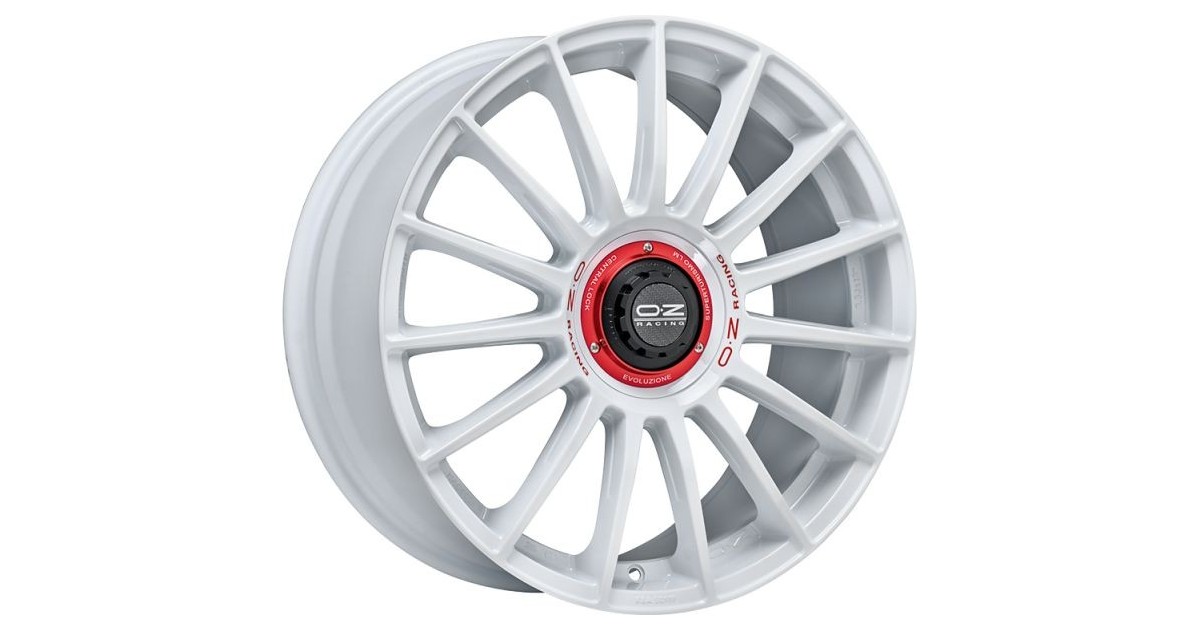 Jante ALU, OZ SUPERTURISMO EVOLUZIONE WRC  Blanc racing , Lettrage rouge 8X18 5/114.3 ET45, Alésage 75.1