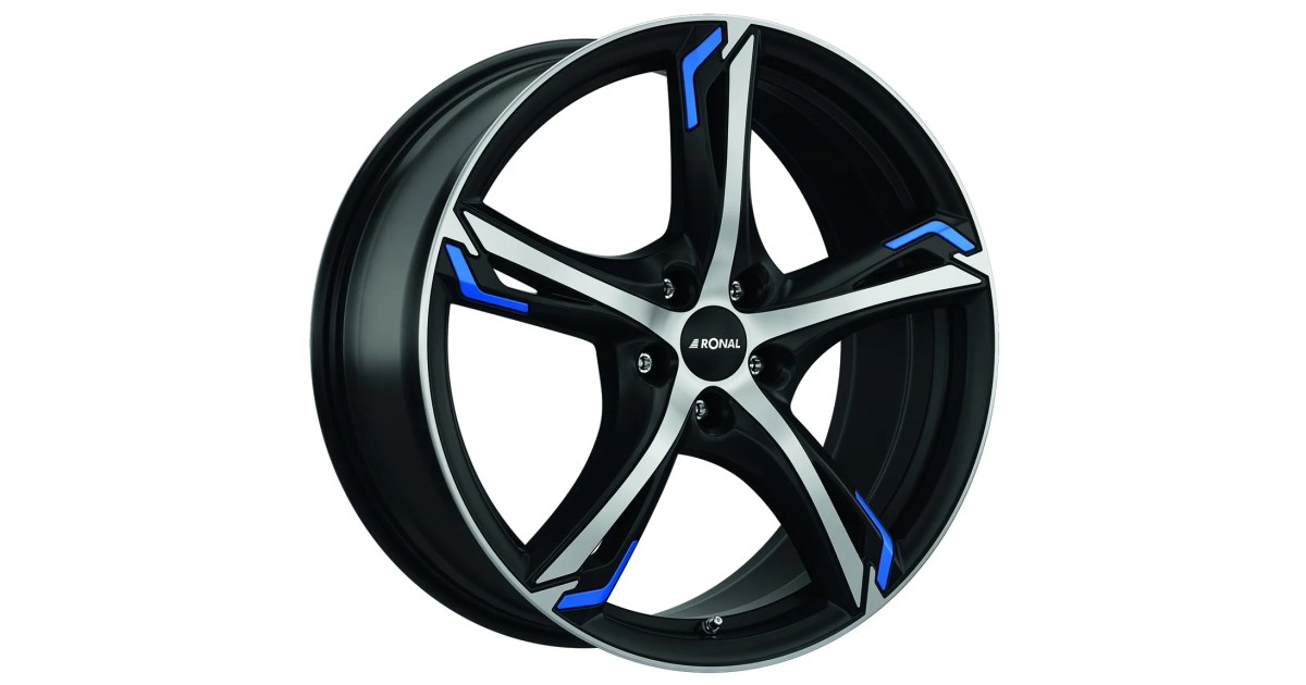 Jante ALU, Ronal R62 BLUE JETBLACK-MATT-FRONT POLISH 8X19 5/ 112 ET50, Alésage 76